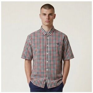Fred Perry Gingham Shirt Mens XXL Rosso Multi New Short Sleeve Button Down $149